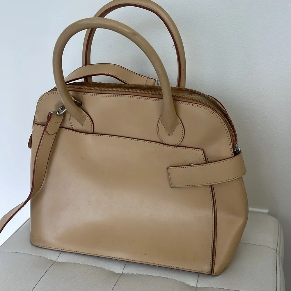 Tan Leather Satchel with removable shoulder strap made in Italy 🇮🇹